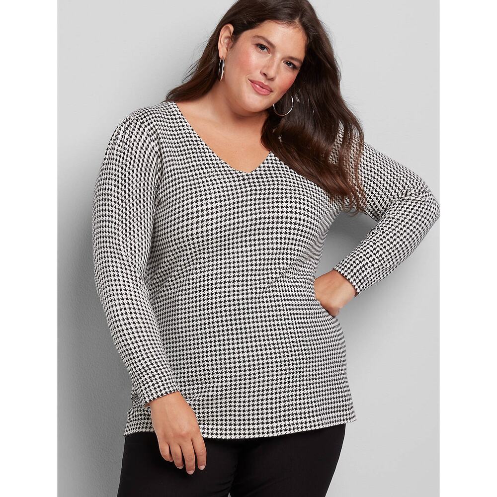 Lane Bryant Womens‎ Essentials Houndstooth Gathered-Shoulder Sweater Sz 22/24